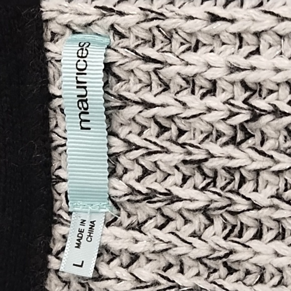 Cardigan Sweater Black Winter White Silver Wide Stripe Large Side Slits - Picture 6 of 11